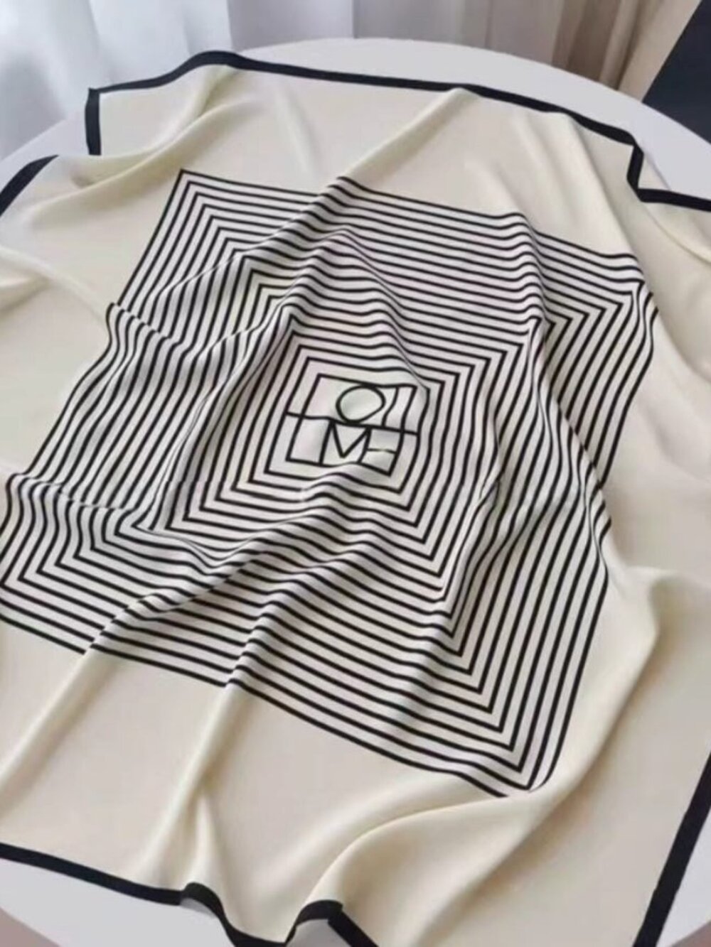 TOTEME Centered Monogram Silk Scarf Cream 31.5” Square